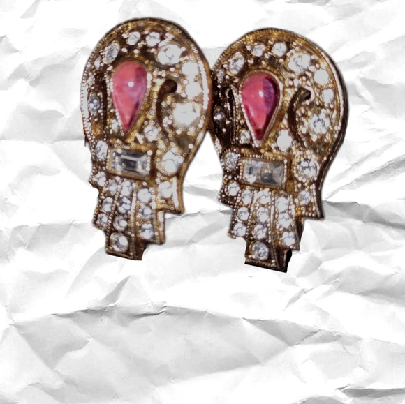 Art Deco Goldtone Fashion Earrings Crystal Baguettes - Picture 14 of 16